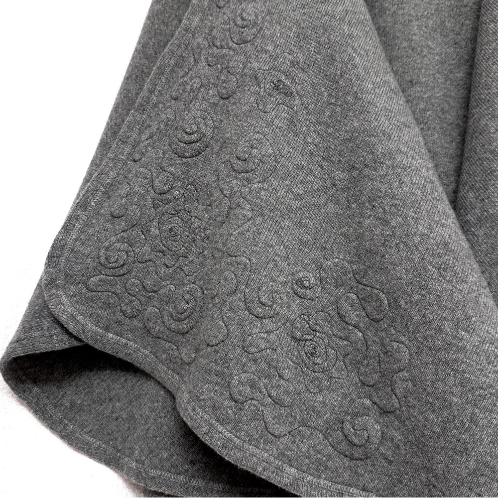 Chic Wool Italian made Gray Women's Poncho with Embroidery - Picture 10 of 12